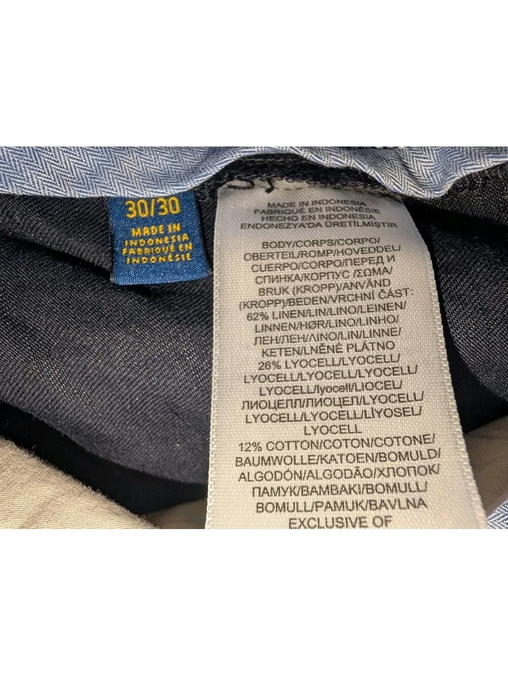 Polo Ralph Lauren Linen Lyocell Blend Chino Pants 30x30 Navy Blue Straight Fit